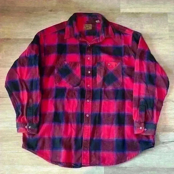 ST. Johns Bay Flannel Shirt Red Button Up Buffalo Check 2XL Tall - Picture 1 of 6